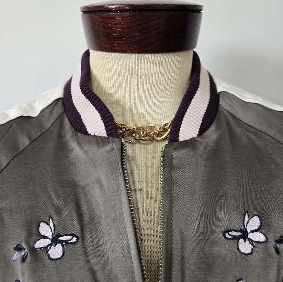 TALULA Aritzia Floral and Skull Embroidered Green Bomber Jacket. Small - Picture 6 of 16